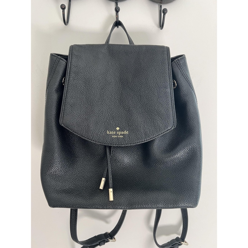 Kate Spade Backpack Medium Black Pebbled Leather Drawstring Purse